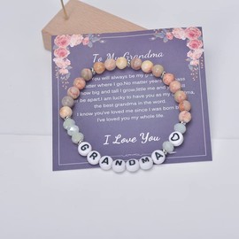 Grandma Gifts Natural Stone Bracelet for Women Mothers Day Gifts for Grandma Grandmother Christmas Birthday Present for Nana Granny from Granddaughter Grandson - To My Grandma Bracelets