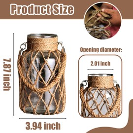 Macrame Wrapped Glass Vase, Rustic Farmhouse-Style Flower Urn, Clear Glass Vase with Jute Rope Design, Decor for Dried, Fresh Flowers