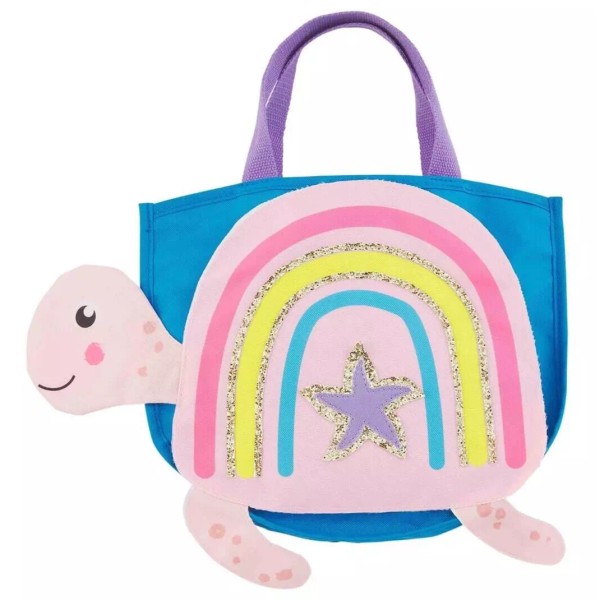 Mud Pie toddler girl glitter turtle beach tote with toys