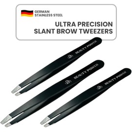 Beauty Power Beauty Power Professional Tweezers - Slant, Durable Lightweight German Stainless Steel,Ultra Precision Tweezers for Eyebrows, Facial Hair, Chin, and Ingrown Hair Removal - Gift (3 / Matte Black)