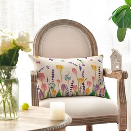 Artoid Mode Tulips Lavender Spring Cushion Cover, 30x50 cm Summer Decorative Pillow Case Cover Sofa Living Room Outdoor Decor