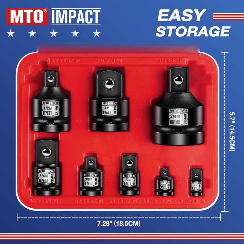 MTO 8-Piece Impact Socket Adapter & Reducer Set, 1/4", 3/8",