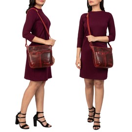 STILORD 'Lucy' Crossbody Bag Damen Leder Vintage Ledertasche Umhängetasche Modern für Freizeit Ausgehen Shopping Handtasche Echtleder, Farbe:kara - rot