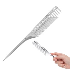 Hair Comb, Professional Rat Tail Hair Comb Salon Hairdressing Styling Comb Barber Aluminum Metal Comb (Silver)