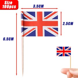 100pcs Union Jack Toothpick Flags for ve day 80th anniversary decorations, Mini ve day union jack cocktail stick sandwich flag,Britain Cupcake Toppers for Euro World Cup Pub Royal Event Party Supplies