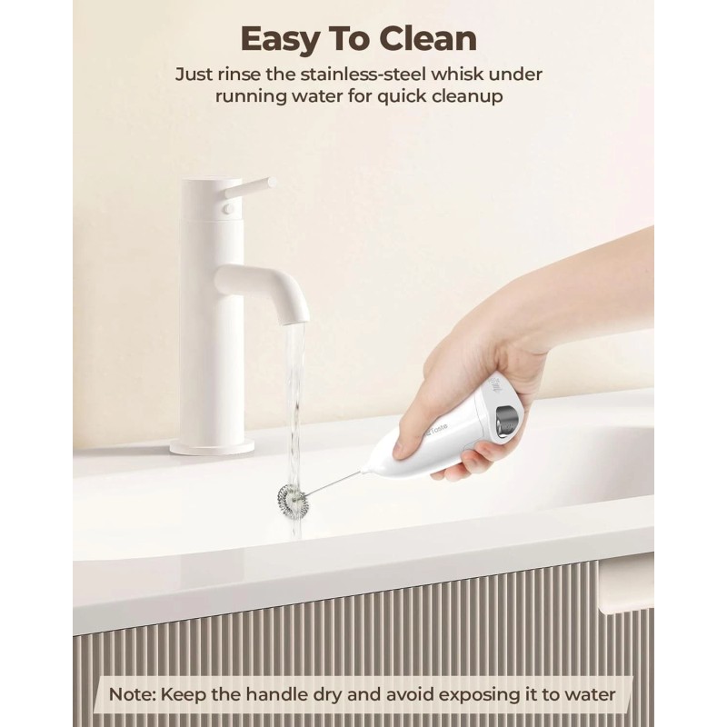 SIMPLETaste Milk Frother Handheld Battery Without Stand, Blizzard White