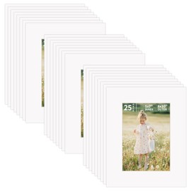 ZBEIVAN 8x10 White Picture Mats for 5x7 Pictures 25 Packs, Acid-Free White Core Bevel Cut Frame Mattes for Photos, Prints, Drawings, or Artworks