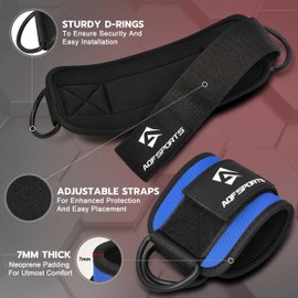 AQF Ankle Straps for Cable Machines Attachment - Neoprene Padded Gym Wrist Cuff Legs Extensions Curls, Kickbacks, Weightlifting Hip Abductor, Abs, Glute Workout (Blue 2.0, Pair)