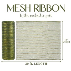MEEDEE Dark Green Mesh Ribbon 10 Inch Rolls Olive Green Mesh for Making Wreaths Moss Green Mesh Ribbon for Christmas Tree, Garland, Staircase, Mailbox, Centerpiece, Decorating and Crafts (30 Feet)