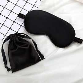 Silk blackout sleep eye patch blindfold pouch set supplies child mask black 2ea
