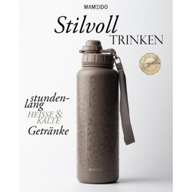 MAMEIDO Thermos Flask with Straw, 1.2 L, Leak-Proof Drinking Bottle, Stainless Steel Insulated, Water Bottle BPA-Free with Carry Strap, Water Bottle Sport (Wild Allure, 1200 ml)