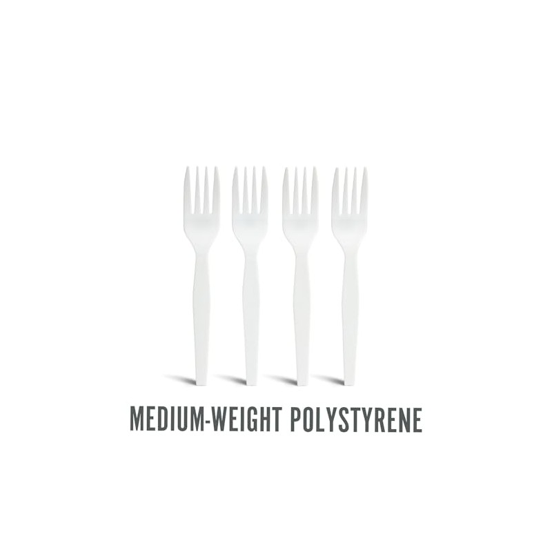 Perk Polystyrene Fork, Medium-Weight, White, 300/Pack (PK56401)