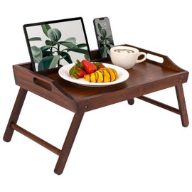 ROSSIE HOME Large Bamboo Wood Bed Tray, Lap Tray, Lap Desk with Phone Holder - Fits up to 15.6 Inch Laptops and Most Tablets - Java - Style No. 78002