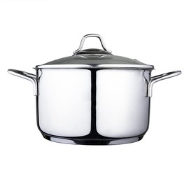 Serenk Modernist Stainless Steel 7-8-9 Inch Stock Pot, Large Cooking Pot with Lid for Soup, Stews, and Stock, Shiny, Professional Kitchen Essential (7.8in)