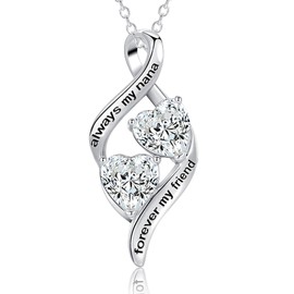 Mother's Day Gifts Necklace for Nana from Grandkids- 925 Sterling Silver Love Heart Cubic Zirconia Pendant Necklace for Christmas Birthday, 45+5cm