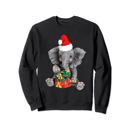 Christmas Elephant Pajamas Elephant In Santa Hat Women KIds Sweatshirt