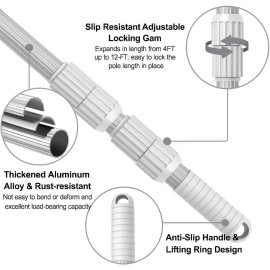 DoseNot Applay 12FT Telescoping Aluminum Pool Pole Heavy Duty Adjustable Skimmer Brush