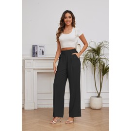 FUNYYZO Women Suit Pants Wide Leg Pants High Elastic Waisted in The Back Business Work Trousers Long Straight Black
