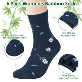 6 Pairs Women Bamboo Socks Newest Designs Soft Ladies Sock Breathable Comfortable Gifts for Women，Color 4,One Size