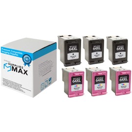 SuppliesMAX Remanufactured Replacement for HP Envy Photo 6220/6230/6255/7120/7130/7155/7800/7820/7830/7855/7864 High Yield Inkjet Combo Pack (3-Black/3-Color) (NO. 64XL) (3YP23AN_3PK)