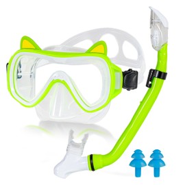 Children's Snorkel Set with 180° Anti-Fog Panoramic Wide View Diving Mask and Dry Snorkel Snorkelling Set, Anti-Leak Snorkel Mask for Swimming and Snorkelling in the Pool Sea