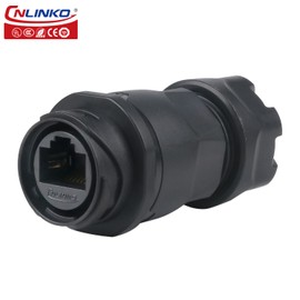 CNLINKO YM-20 RJ45 Waterproof Connector Set, CAT6 Ethernet Connector 8P8C Dual Port Connector, Panel Mount Receptacles Socket, IP68 Waterproof Connector (Black RJ45 in-line Set)