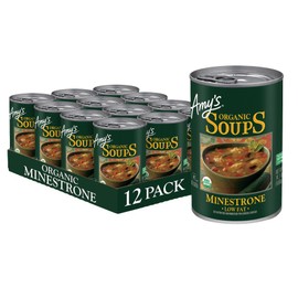 Amy's Soup, Vegan Hearty Minestrone, Made With Organic Vegetables, Beans and Pasta in Tomato Broth, Canned Soup, 14.1 Oz (12 Pack)