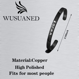 WUSUANED Religious Jewelry WWJD Cross Cuff Bracelet Bangle First Communion Gift (WWJD cuff bracelet black)