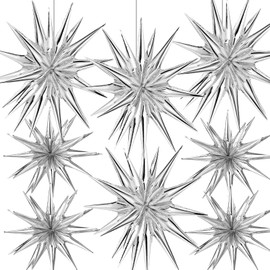 8 Pcs Star Balloons, Huge Silver Explosion Star Aluminum Foil Spike Balloons for Birthday, Baby Shower, Wedding, Bachelorette Party, Disco Party Decorations Supplies