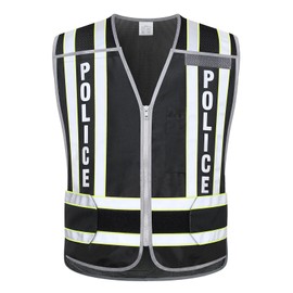 LOHASWORK Reflective Class 2 Police Traffic Vest Black - 4 Point Breakaway Heavy Duty High Visibility Black Police Vest Reflective Men with Pockets and Zip,Black,XX-Large-4X-Large