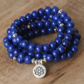 Unbranded 108 Mala Beads Lapis Lazuli Prayer Bracelet 8mm Gemstone Lotus Pendant Necklace