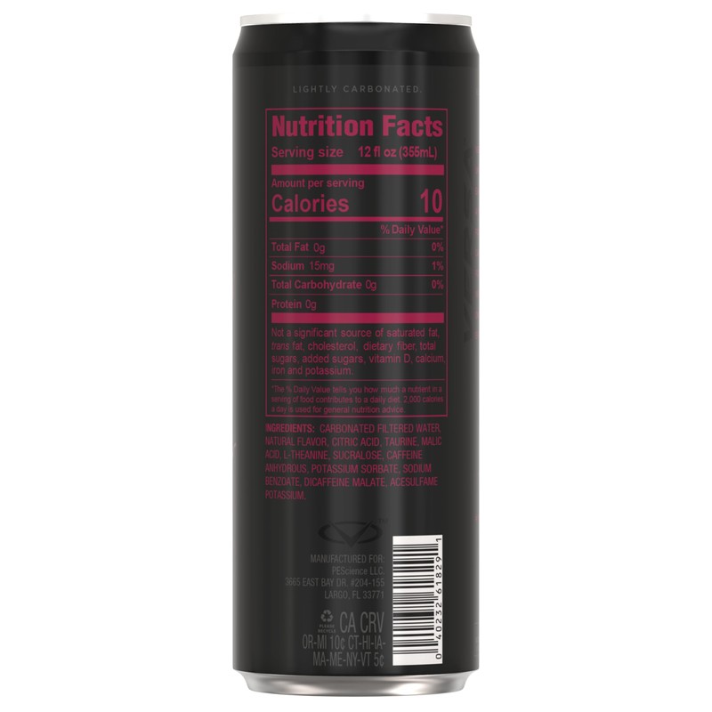PEScience VERSA Energy, Black Raspberry, Carbonated Sugar Free 125mg Caffeine