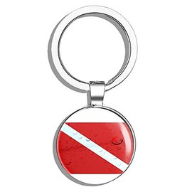 HJ Media Wet Look Scuba Dive Flag (Diving Diver) Metal Round Metal Key Chain Keychain Ring