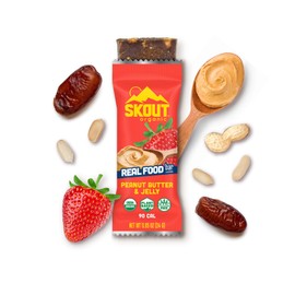 Skout Organic Peanut Butter & Jelly Real Food Bars for Kids (18 Pack) | Organic Snacks for Kids | Plant-Based Nutrition, No Refined Sugar | Vegan | Gluten, Dairy, Grain & Soy Free
