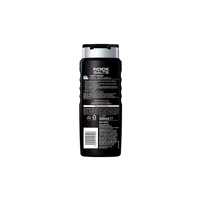 NIVEA MEN Jabón Líquido Corporal Rock Satls (500 ml) jabón