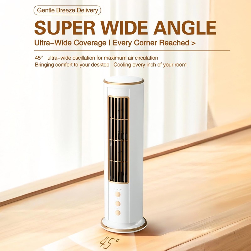 XIULIUU Tower Fan for Bedroom, USB Charging, 45° Ultra-Wide Oscillation,