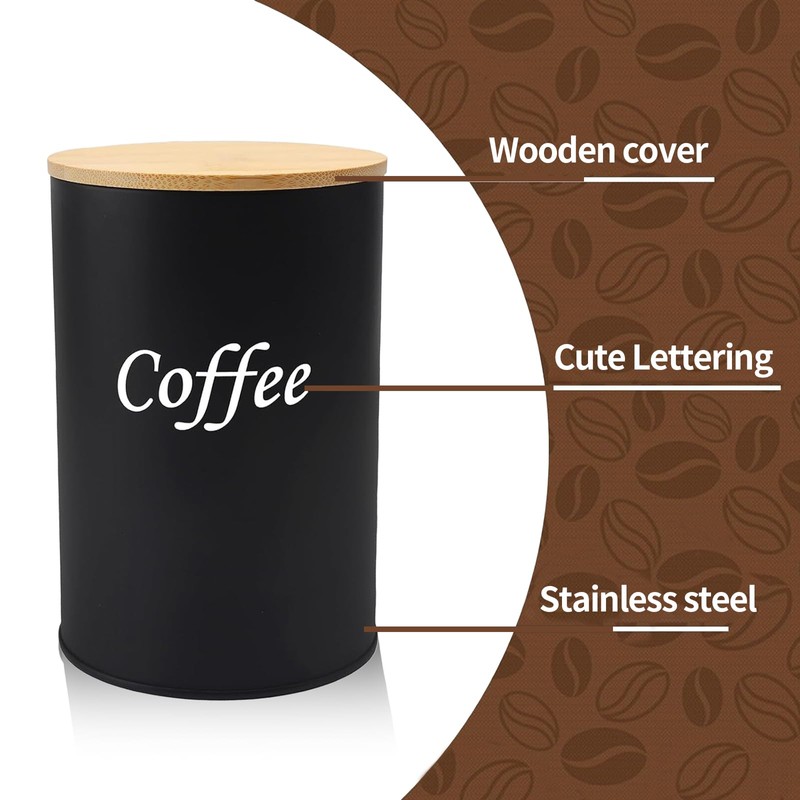 XHNKEG Airtight Coffee Canister, Black Coffee Beans Storage, 500 ml,