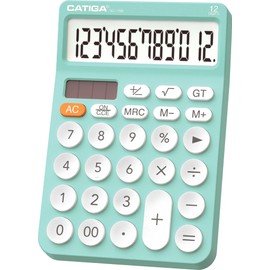 CATIGA 12 Digit Desktop Calculator Basic Desk Calculator with Large LCD Display, Big Buttons, 4 Function, Solar and Battery Dual Power, for Office, School, Home, SD-1292 Fresh Blue