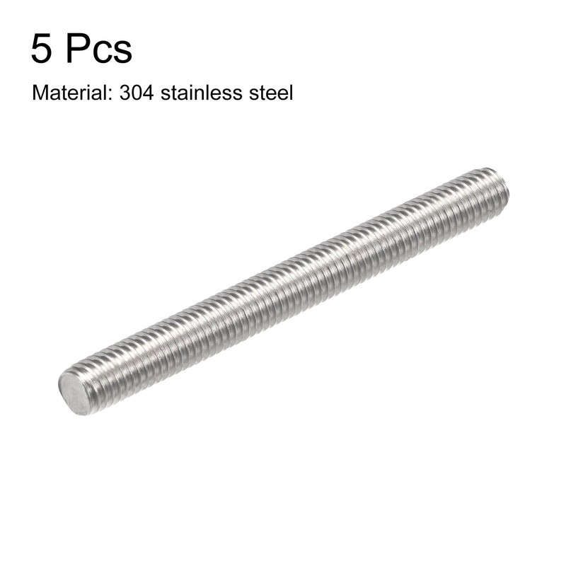 sourcing map 5Pcs M8 x 80mm Fully Threaded Rod 304
