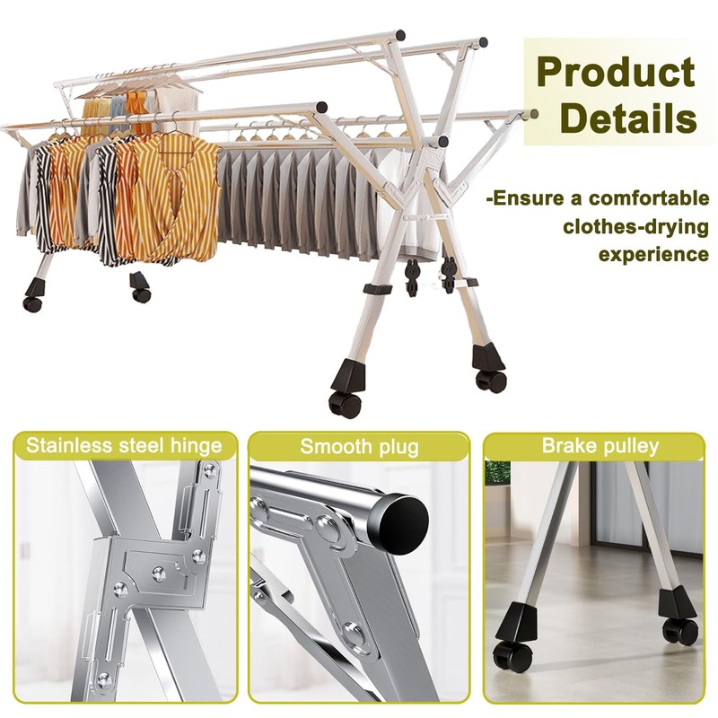 XIMSPHY 5 Rods Clothes Drying Rack, Folding Drying Rack Clothing,
