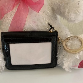 Victoria's Secret Soft Foldable Card Case ID Wallet Keychain Black Stud V Logo
