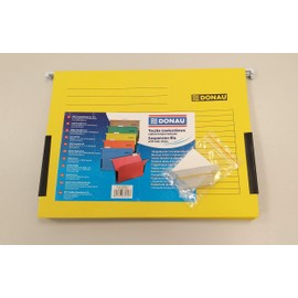 DONAU Hanging Bag with Linen Frogs | Made from Recycled Cardboard 230 GSM for DIN A4 Colour: Yellow | Pack of 5 | Interchangeable Blank Label | Ideal for Office and School and the Authority