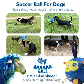 Race&Herd 8" Dog Soccer Ball with Straps, Indestructible Outdoor Toy for Dogs for Training & Play, Durable Soccer Ball for Dogs, Toy for Active Pets (BaaBaa Sheep)