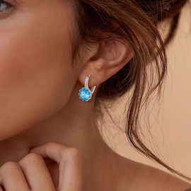 BriLove Round Cut Birthstone Drop Earring, Classic Cubic Zirconia Bridal Prom Hoop Dangle Earrings for Birthday Mother‘s Day Christmas for Women Hypoallergenic Jewellry Gift Blue Topaz Silver-Tone