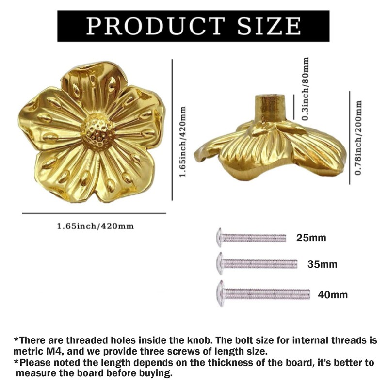 Redeam Flower Shape Brass Cabinet Knobs for Cabinet Drawer Cupboard