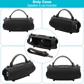 TXEsign Silicone Case Cover for JBL Charge 6- Portable Speaker, Travel Carrying Protective Cover with Adjustable Shoulder Strap Anti-Dust Charging Port Cover for Charge 6 (Black)
