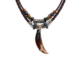 COLORFUL BLING Ethnic Vintage Style Leather Necklace Layered Braided Beaded Pendant Necklace for Women Men