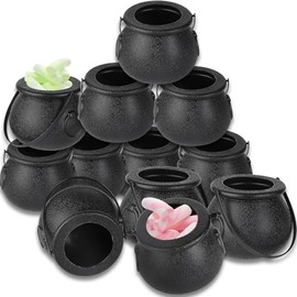 Mini caldero negro con asa de Halloween Mini caldero de bruja multiusos pequeño caldero de plástico para Halloween, olla de caldero dorado para Hallow