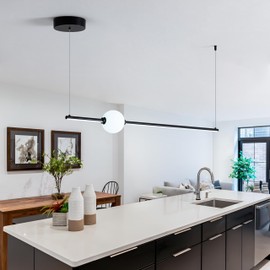 SUNMOO 40" LED Linear Pendant Light, Dimmable Led Light Fixture, Linear Dinning Room Light, Kitchen Island Lights for Kitchen Island Dining Room Pool Table and Office Black