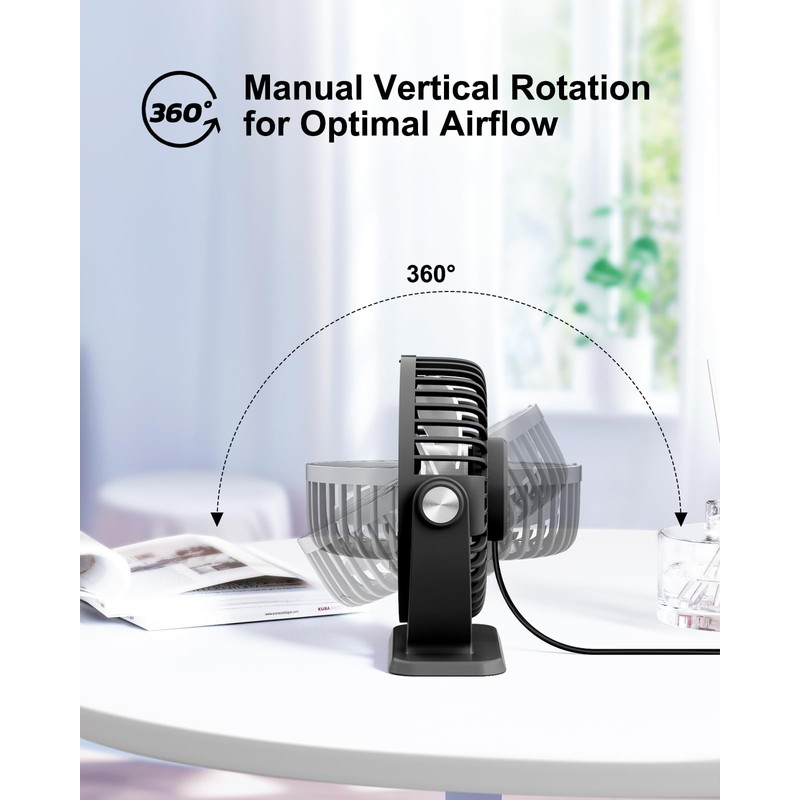 TriPole Small Desk Fan USB Powered Portable Fan 3 Speeds